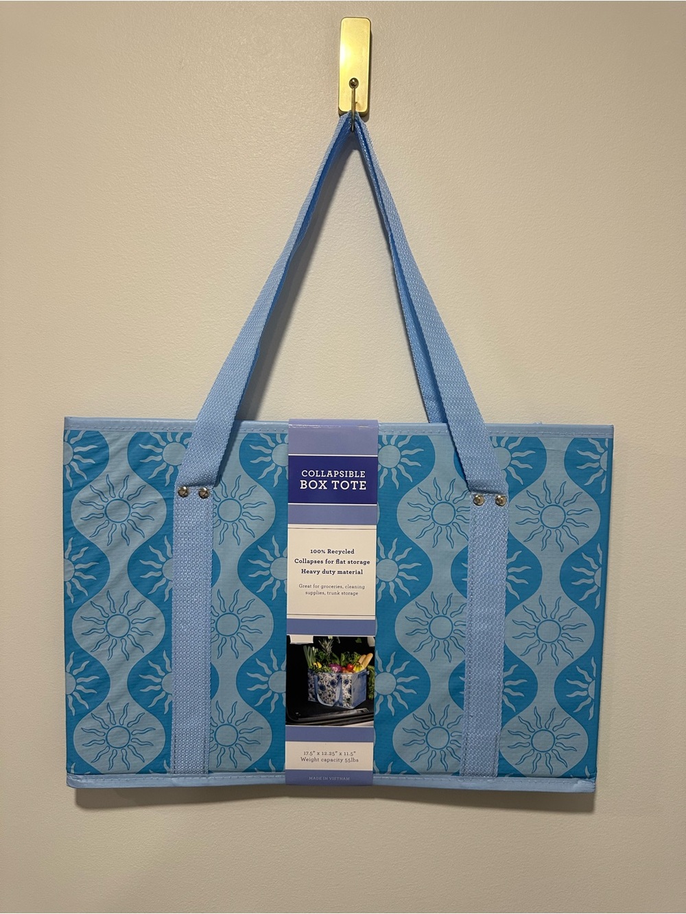 Blue Waves of Sun Collapsible BOX TOTE Heavy Duty 55lb